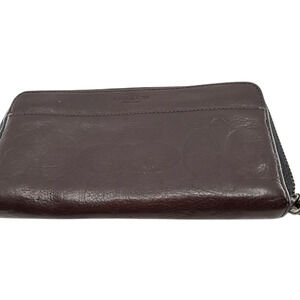 Coach Accordion Zip Brown Embossed Leather Wallet